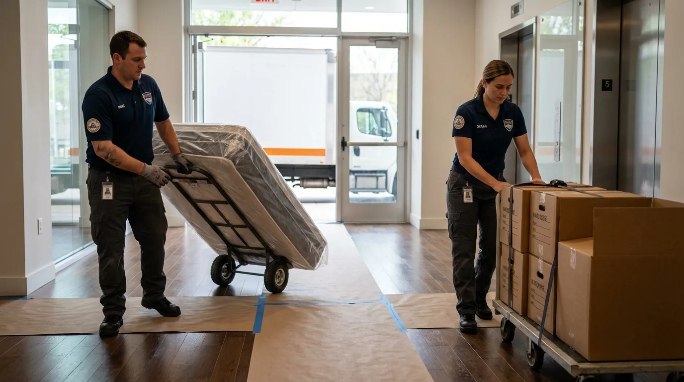 Professional apartment movers loading elevator in Sainte Genevieve, MO